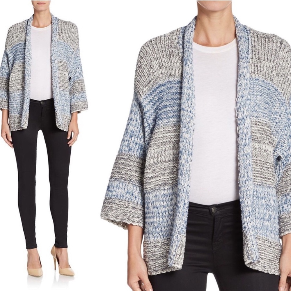 Vince Blue Gray Striped Oversized Cardigan Size XS/S Chunky Knit Fall Winter - Picture 2 of 15